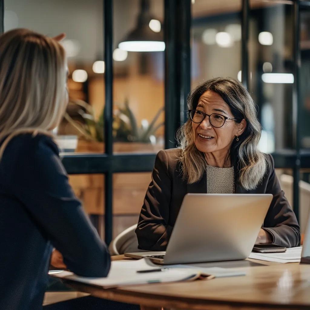 Small business owner collaborating with a fractional CFO in a modern office, emphasizing financial strategy and growth