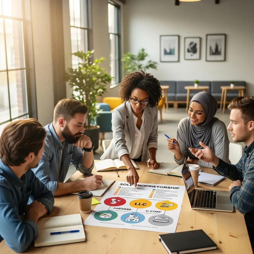 Group of small business owners discussing company structure