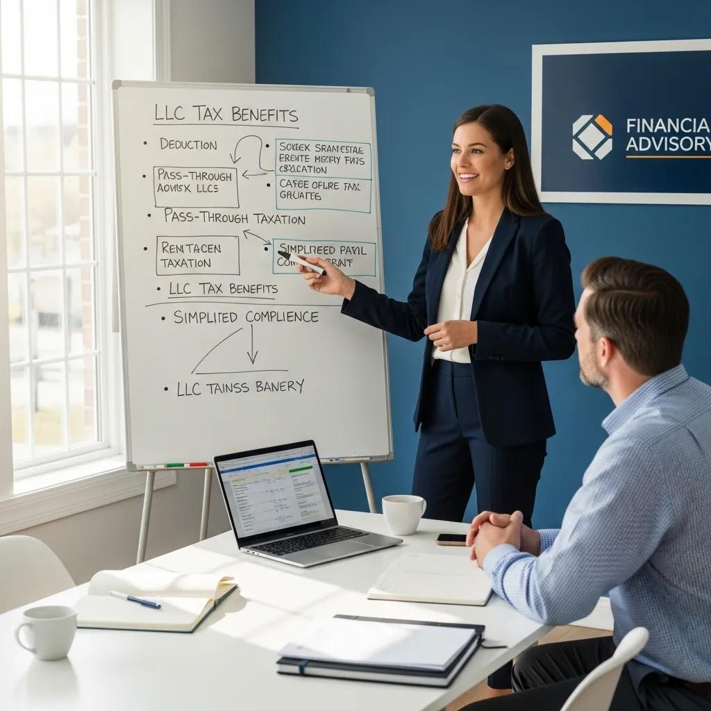Advisor pointing out tax implications of an LLC to a small business owner