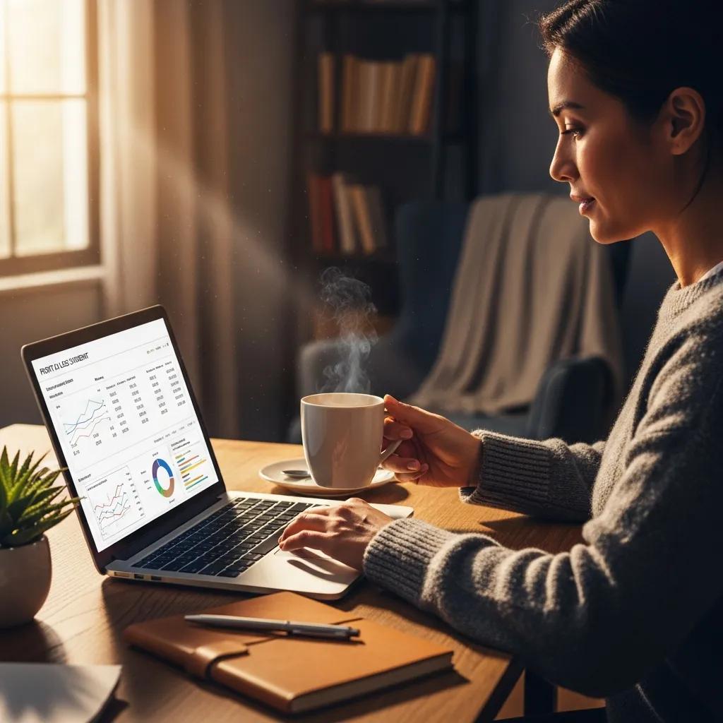 Owner reviewing a profit and loss statement on a laptop